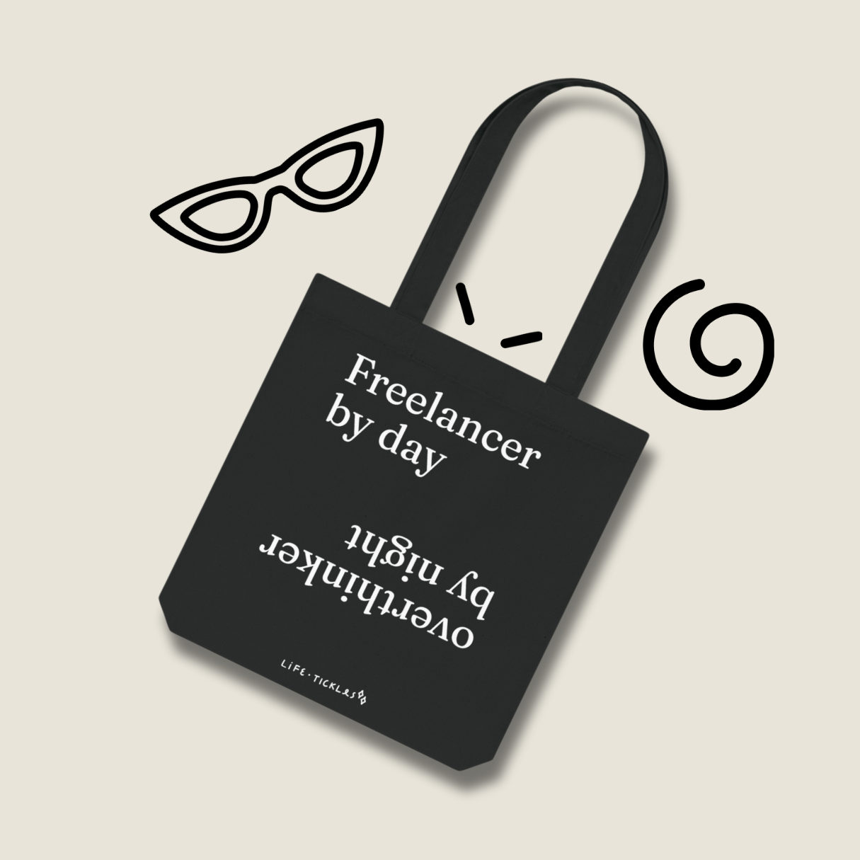 Freelancer by day, overthinker by night - Woven Tote Bag (black+white)