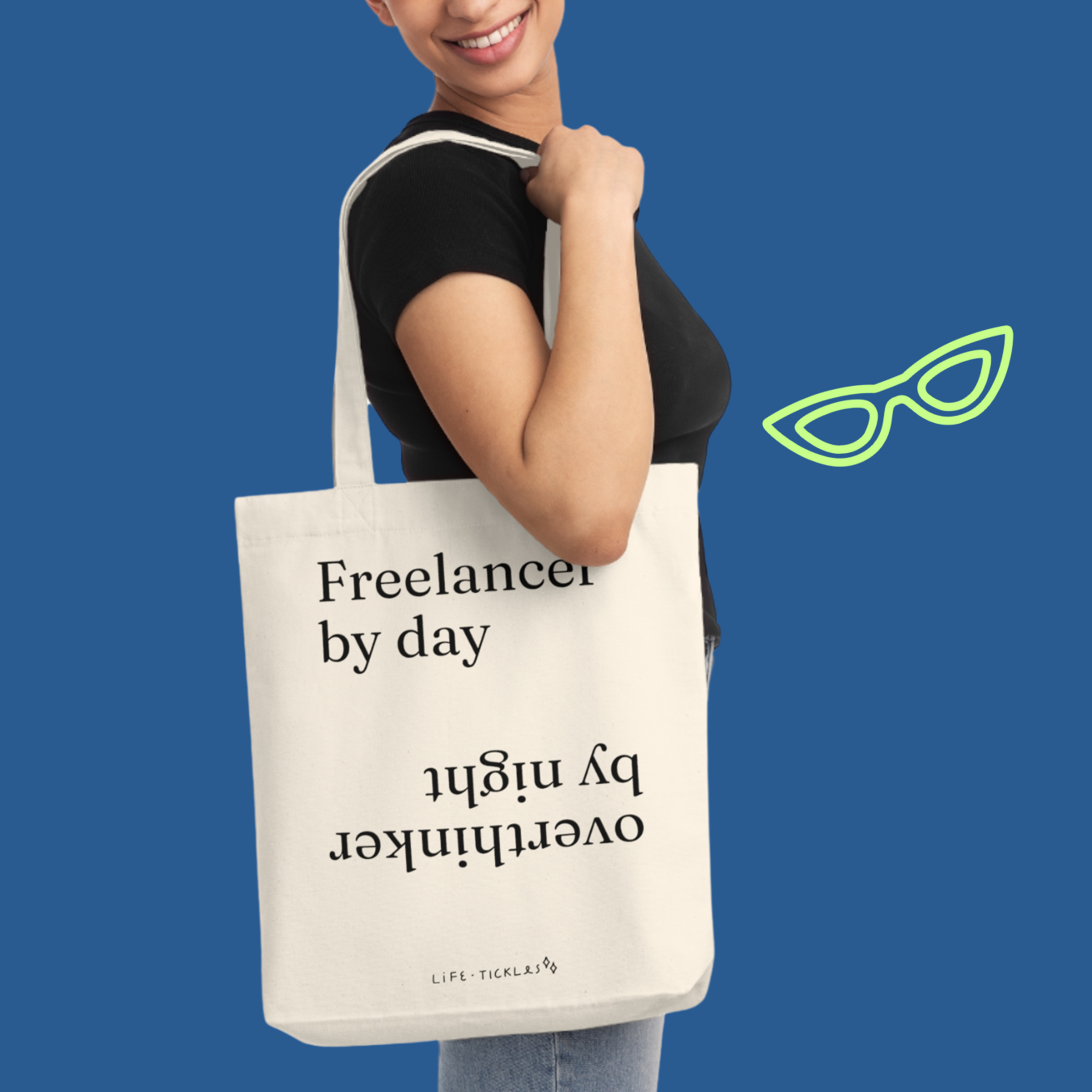Freelancer by day, overthinker by night - Woven Tote Bag (natural+black)