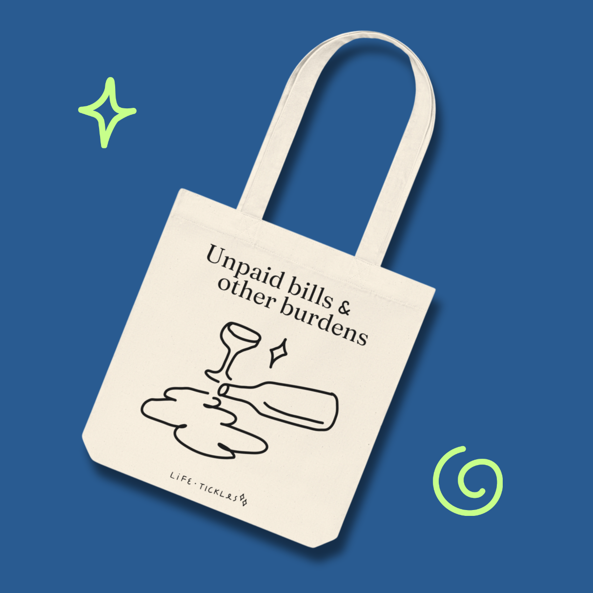 Unpaid bills & other burdens - Woven Tote Bag (illustration, natural+black)