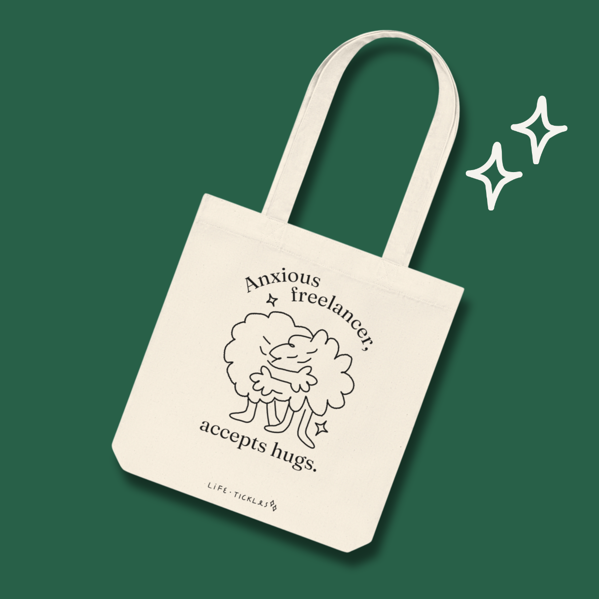 Anxious freelancer, accepts hugs - Woven Tote Bag (natural+black)