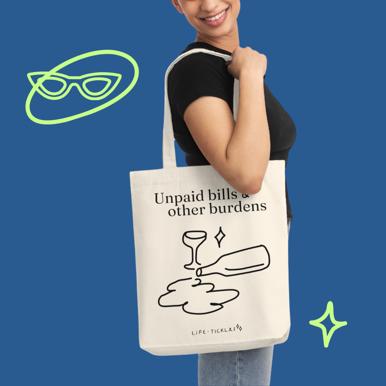 Unpaid bills & other burdens - Woven Tote Bag (illustration, natural+black)