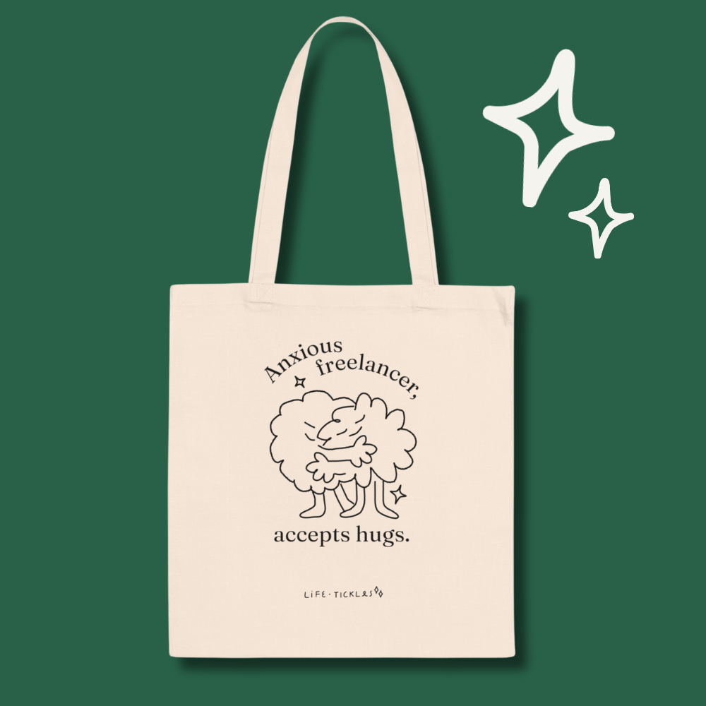 Anxious freelancer, accepts hugs - Tote bag