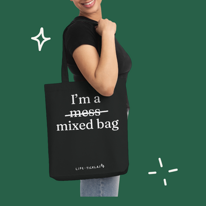I'm a mixed bag - Woven Tote Bag (black+white)