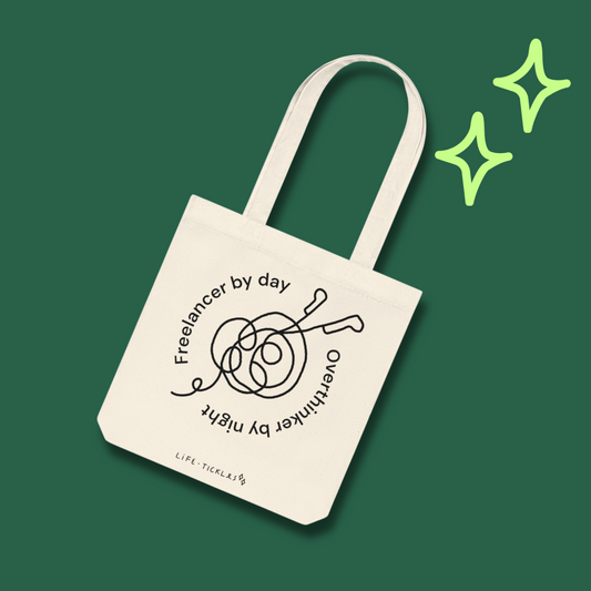 Freelancer by day, overthinker by night - Woven Tote Bag (illustration,natural+black)