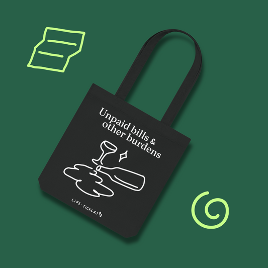 Unpaid bills & other burdens - Woven Tote Bag (illustration, black + white)