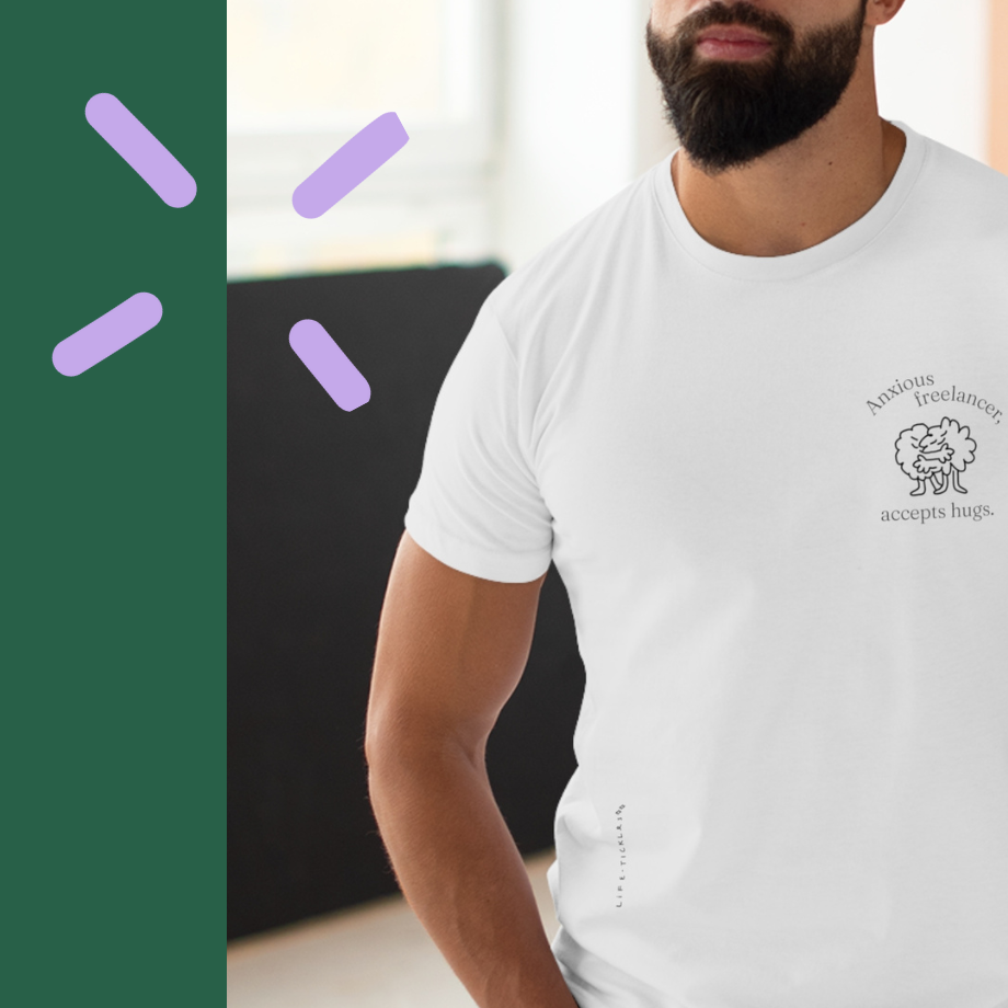 Anxious freelancer, accepts hugs - Men’s T-shirt (small print)