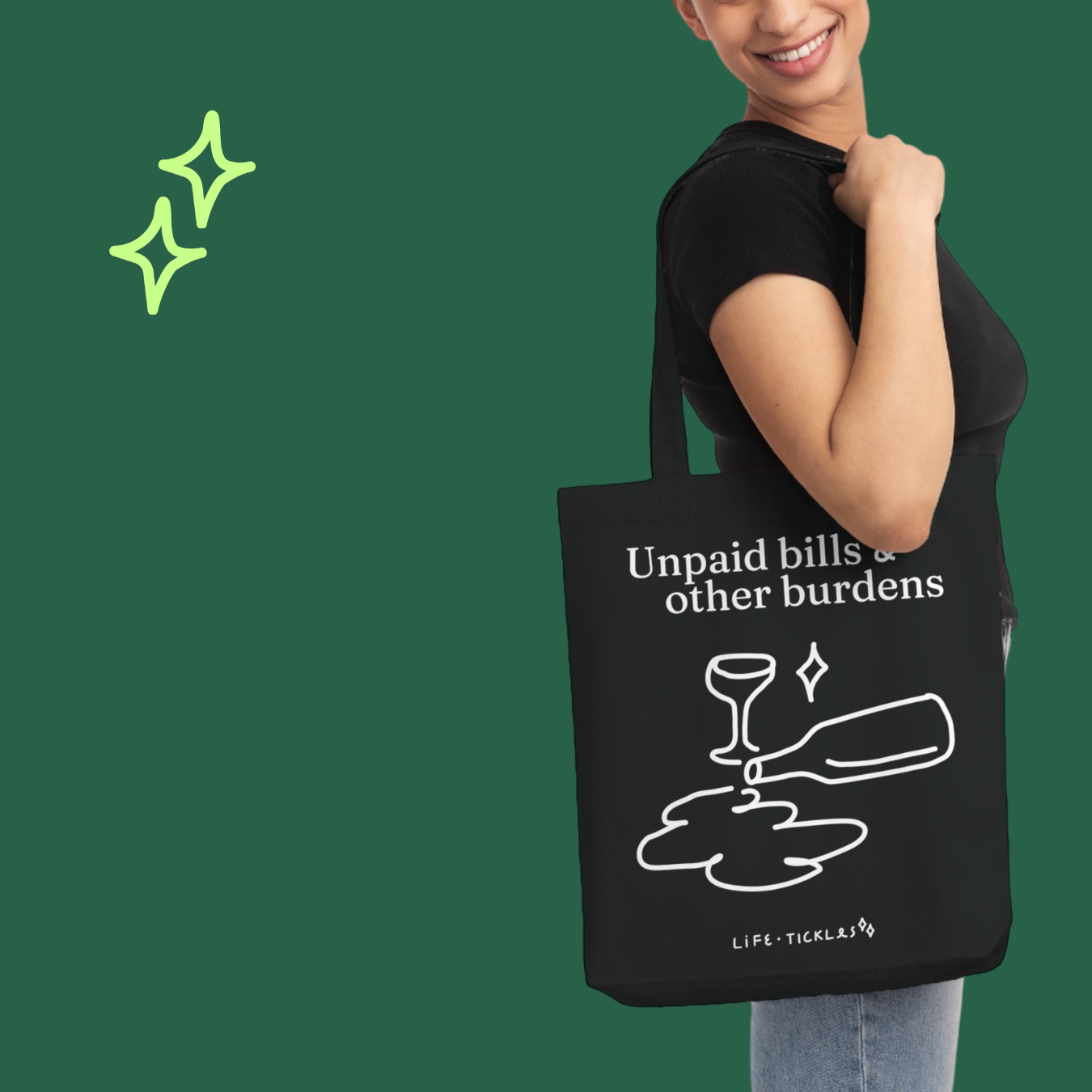 Unpaid bills & other burdens - Woven Tote Bag (illustration, black + white)