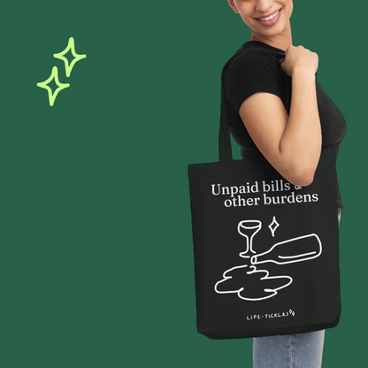 Unpaid bills & other burdens - Woven Tote Bag (illustration, black + white)