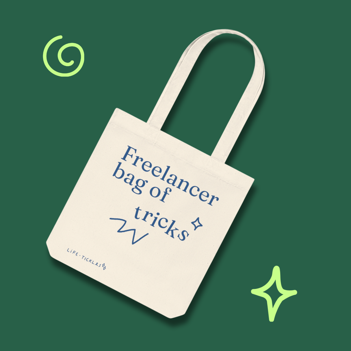 Freelancer bag of tricks - Woven Tote Bag (grey, natural+blue print)