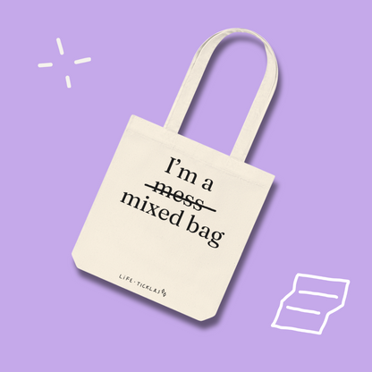 I'm a mixed bag - Woven Tote Bag (natural+black)