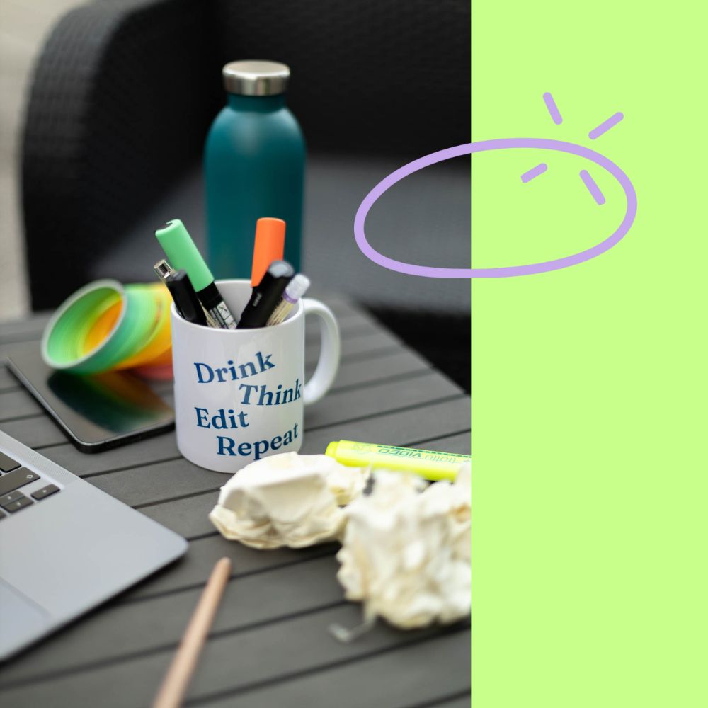Drink, think, edit, repeat - Ceramic mug